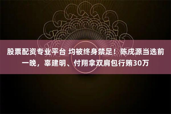 股票配资专业平台 均被终身禁足！陈戌源当选前一晚，辜建明、付翔拿双肩包行贿30万